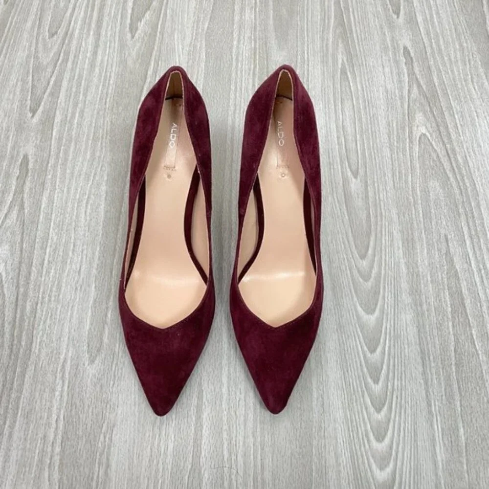 Aldo Suede Pointed Toe Pumps Heels Burgundy 8.5/ EU 39